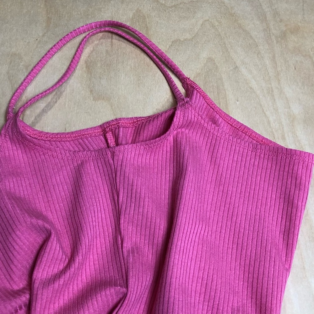 NWT Reformation Ribbed Minidress Pink Stretch Tencel Lyocell Womens Large - Picture 6 of 7